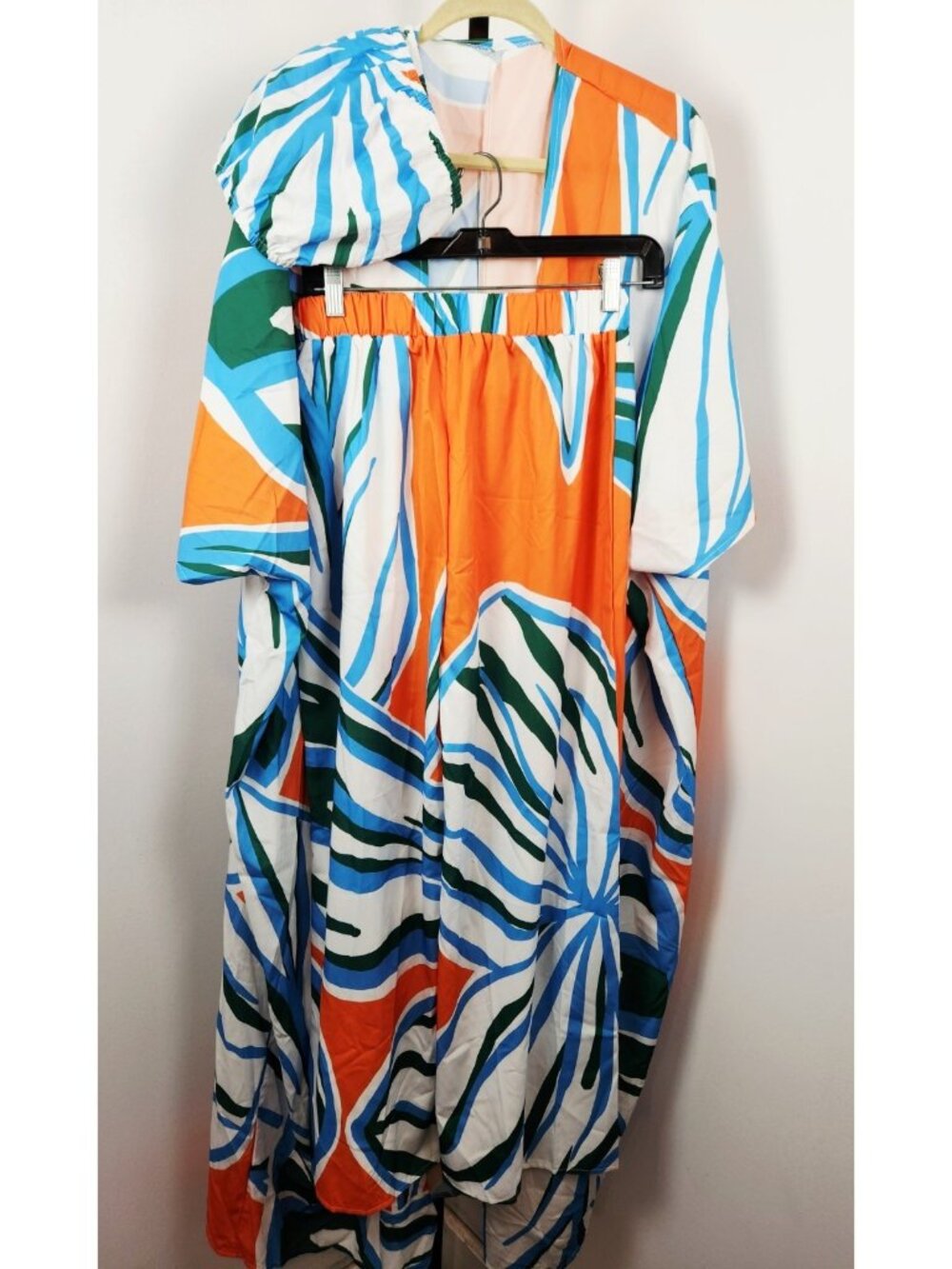 Shein White Tropical Multi-print 3 Piece Kimono Pants Set-SZ Small